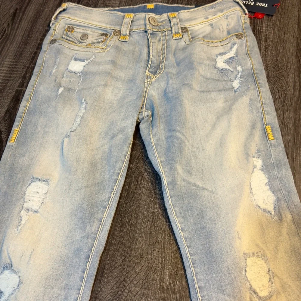 NWT True Religion Ricky Super T Flap Jeans Size‎ 31 Light Wash Distressed $299